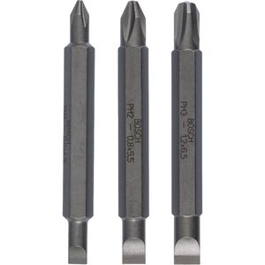 Jogo de pontas duplas Bosch Extra Hard 60mm, 3 peças, PH1, PH2, PH3, S0,6x4,5, S0,8x5,5, S1,2x6,5